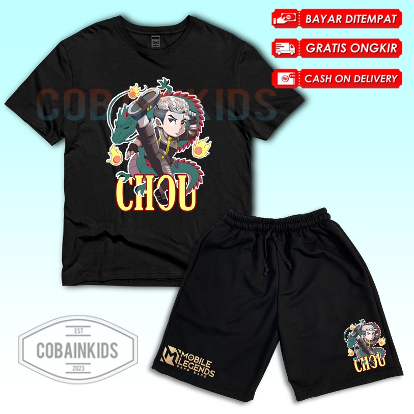 (BISA COD) Setelan Anak Kaos Celana Pendek Anak MLBB Hero Chou Free Nama / Set Kaos Celana Boardshor