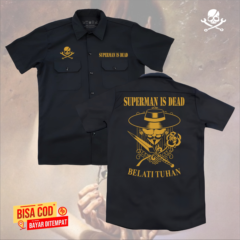 Kemeja WORKSHIT SID SUPERMAN IS DEAD  pendek pria band original distro - WORKSHIT pendek  Superman I