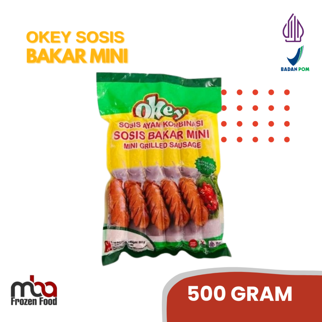 

OKEY Sosis Bakar Mini 500 gram isi 12 pcs /Sosissapi /Sapi /Sosis /Daging /Kornet /Sate /Snack /Camilan /Dagingsapi /Dagingayam /Ayam /Frozen food