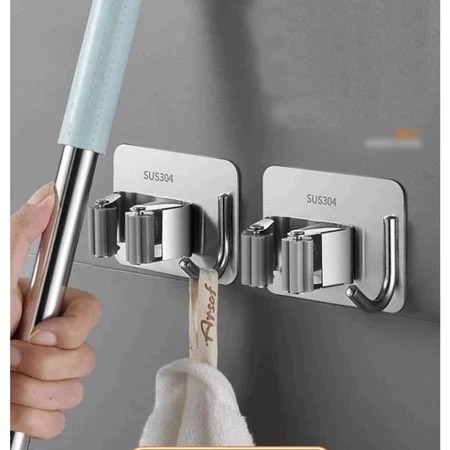 ( OM ) Gantungan Sapu Pel Stainless 1 Clip 2 Kait Holder Sapu Besi - GANTUNGAN SAPU - GANTUNGAN PEL