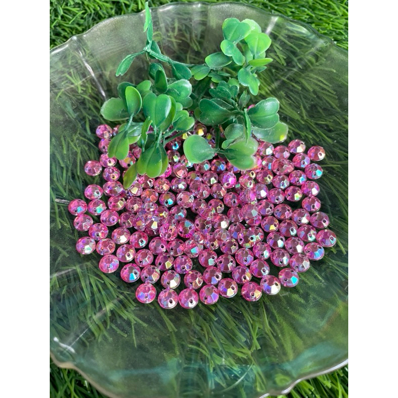 Payet Diamond Kristal akrilik jahit bulat pelangi uk 6mm/24pcs
