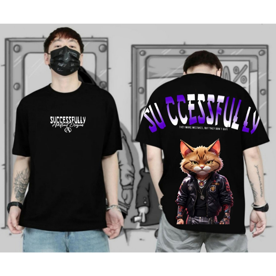 Kaos Distro pria Kaos Motif Cat Hitam Baju Kaos Lengan Pendek couple Keren Kaos Kata Kata Viral Atas