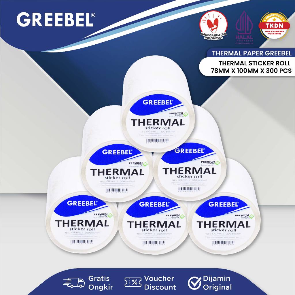 

GREEBEL Kertas Resi Paket / Thermal Roll Isi 300pcs 78x100mm Waterproof / Kertas Thermal Roll