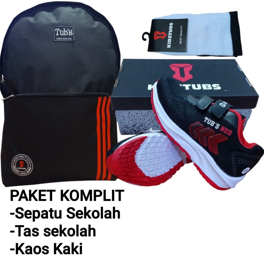 KIDZTUBS Sepatu Sekolah Anak Paket Komplit Sepatu Sekolah + Tas Sekolah + Kaos Kaki TUBS1906022225