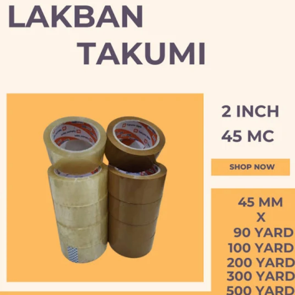 

LAKBAN TAKUMI LAKBAN 2INCH 45MM 45MC LAKBAN BENING COKLAT 1SLOT(ISI 6 PCS)2 INCH 45 MM 90YARD 100YARD 200YARD 300YARD 500YARD