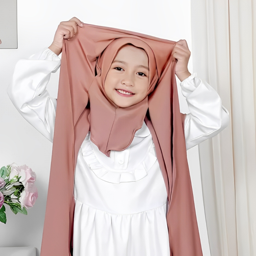 PASHMINA INSTAN INNER JERSEY OVAL NUTUP LEHER ANAK REMAJA 2in1 5-12th  hijab anak SD Remaja tanggung