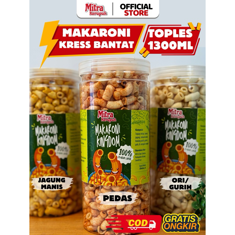 

Makaroni Kress Bantat Toples Tabung 1300ml by Mitra Kerupuk