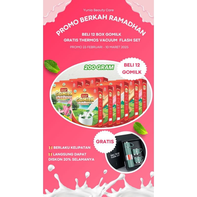 

TERLARIS ![PAKET RESELLER GOMILK 12 BOX GRATIS THERMOS VACUUM SET] BEST SELLER SUSU KAMBING ETAWA GOMILK BARIKLANA 200GRAM DAUN KELOR RASA ORIGINAL VANILLA COKLAT STRAWBERRY Pengganti Sufor