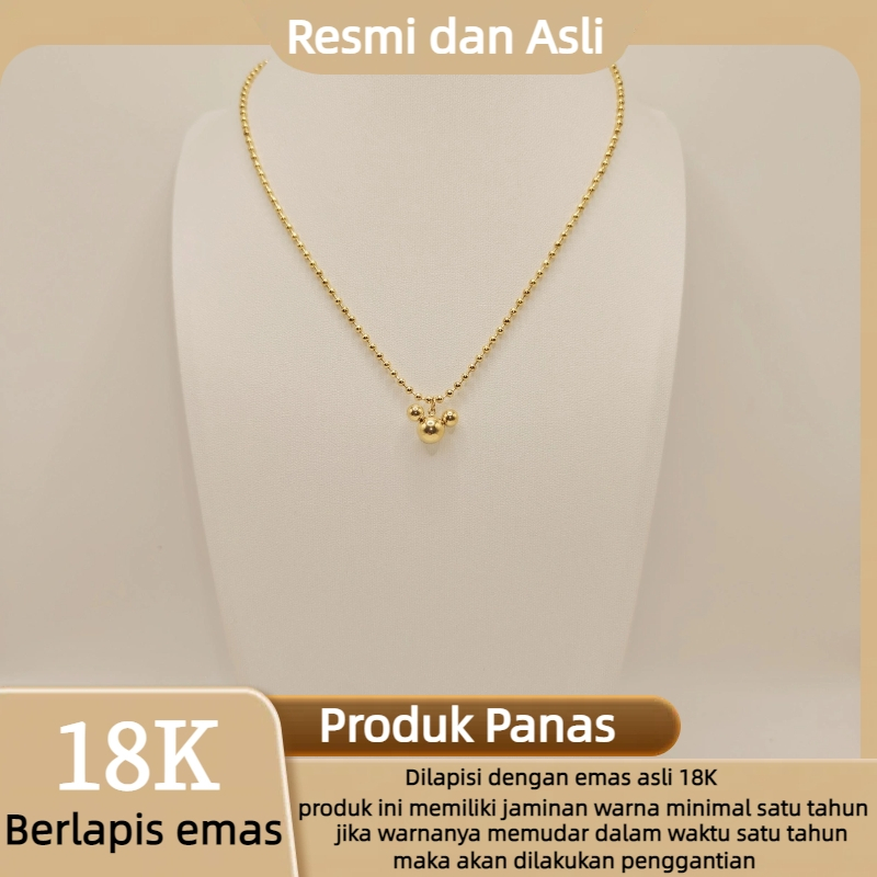 Liontin Mickey Berlapis Emas Asli 18K Berlapis Emas Pria Wanita Kalung Emas Anti-Luntur Anti-alergi