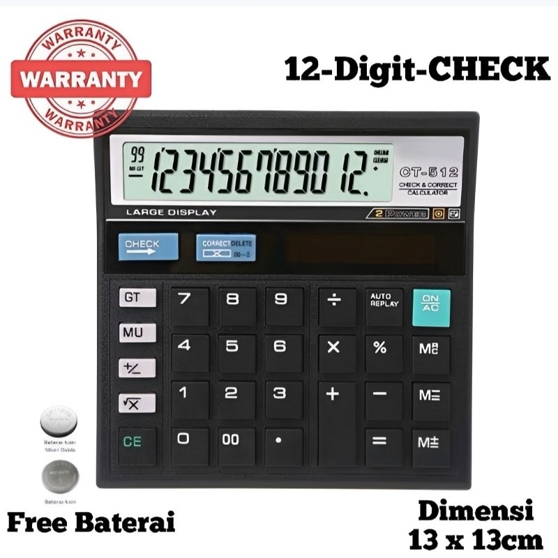 

HOMEWARE 12 Digit Kalkulator Check / Kakulator Dagang Besar / Calculator Murah Berkualitas CT 512 MURAH S020