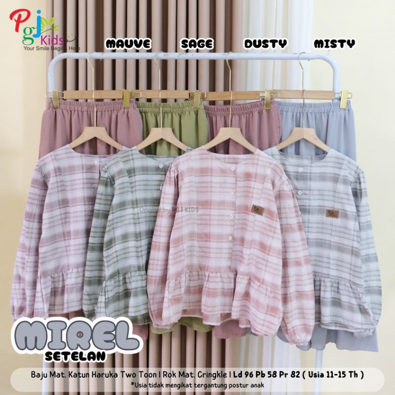 PGJ Kids - Mirel Set Rok Anak Remaja 10-15 tahun Setelan Kemeja Kotak Kotak + Rok Ruffle Polos