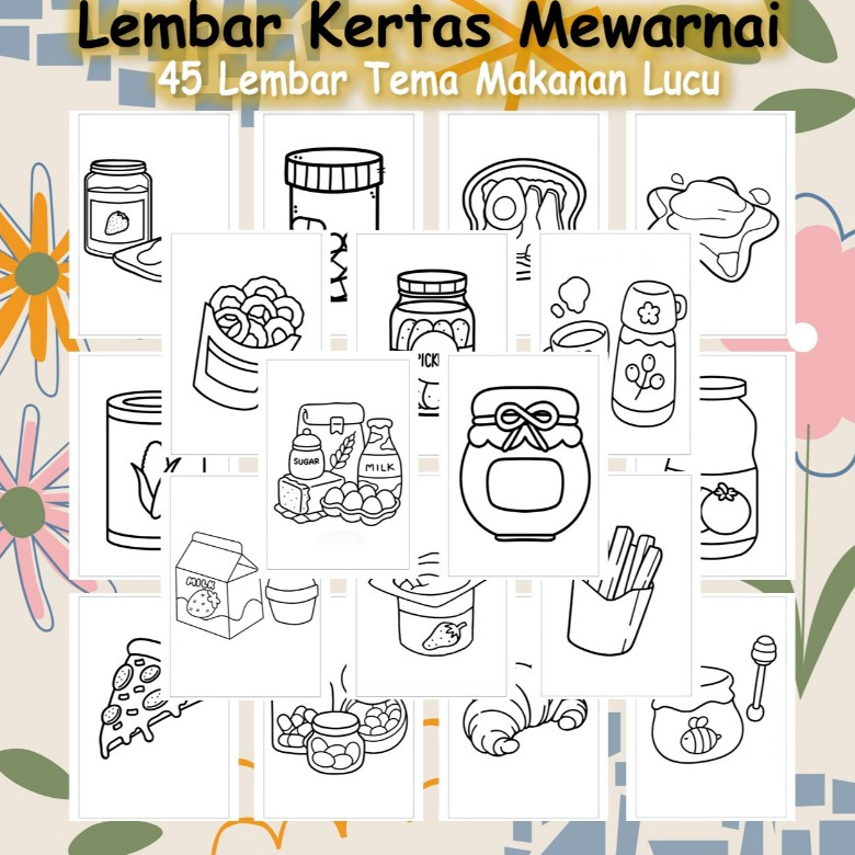 

Kertas Gambar 45 Lembar - Kertas Mewarnai Tema Makanan Lucu - Coloring Pages A4 A5
