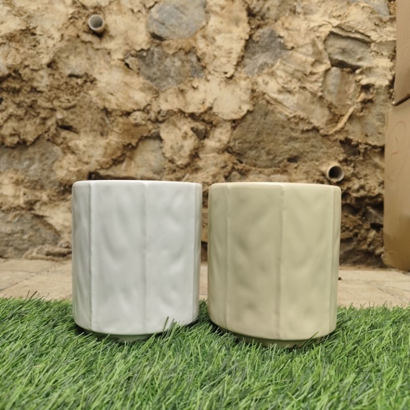 Pot keramik pot tanaman hias pot bunga model bulat corak