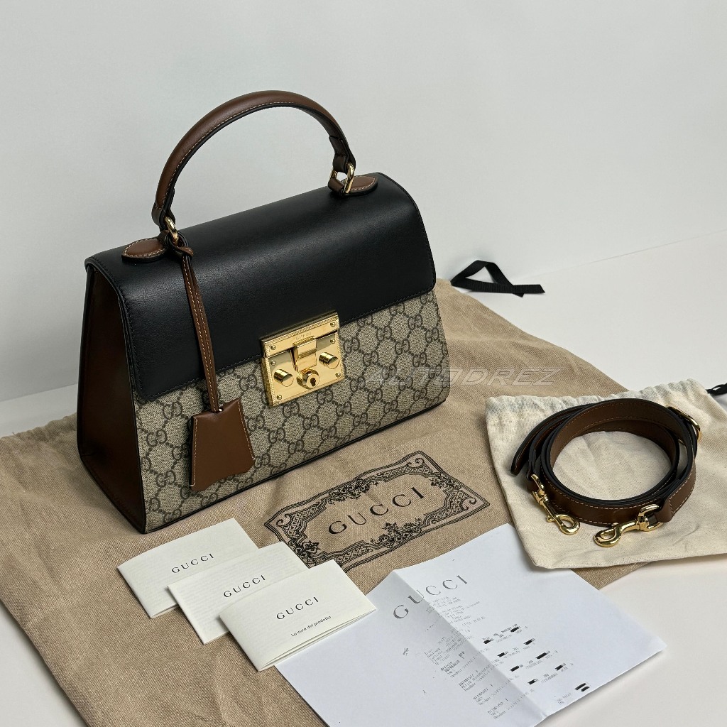 GUCCI Italy Padlock GG Supreme 100% Original Top Handle Tas Handbag