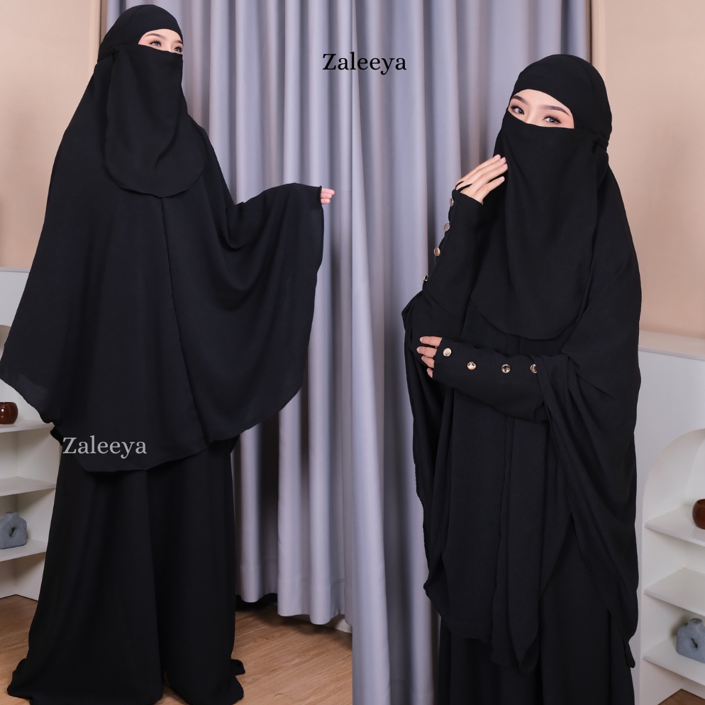 KODE N47O Zainab Gamis Syari Set French Khimar JUMBO CADAR Bandana Abaya Muslim Tangan kancing Umroh