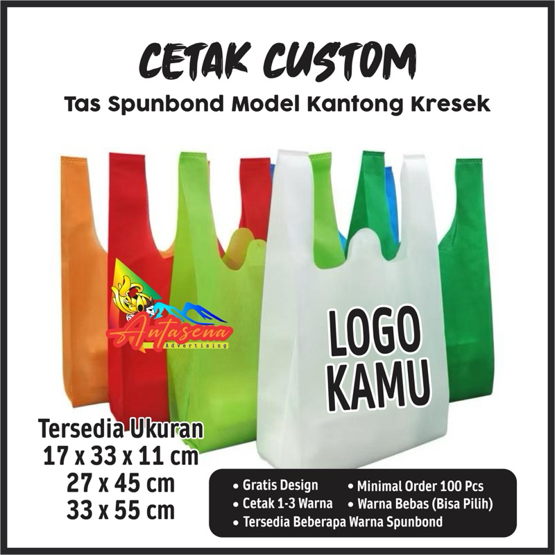 Sablon / Cetak Custom Tas Kain Spunbond Goodie Bag Totte Bag Model Kantong Kresek || Gratis Desain
