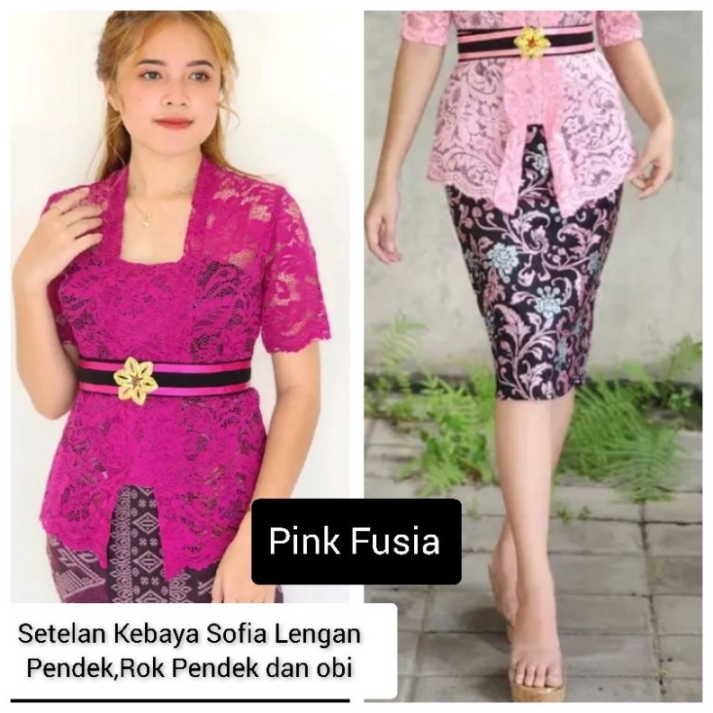 KODE L8R Setelan Sofia lengan pendek rok PENDEK dan obi kebaya modern Bali kebaya wisuda