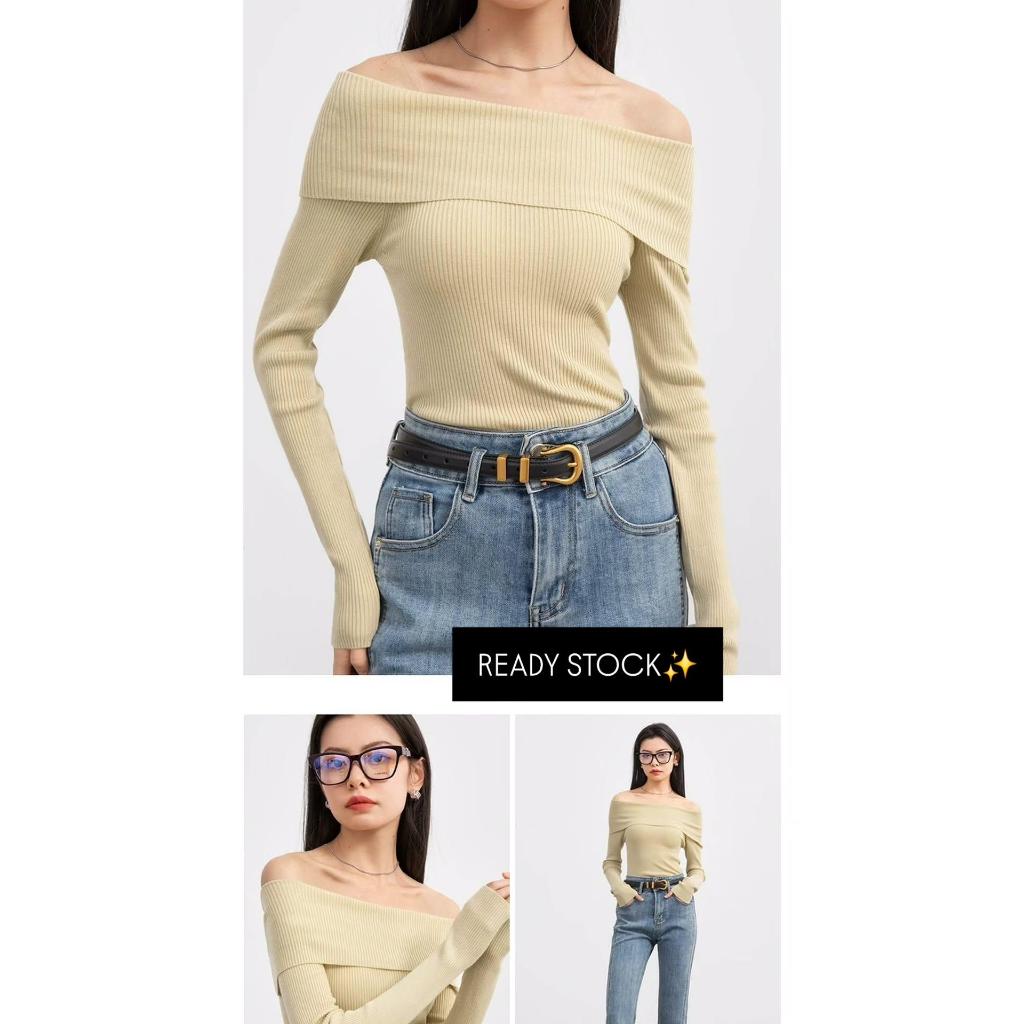 CLEARANCE SALE-JIA KNIT TOP/ATASAN OFF SHOULDER/ BAJU ATASAN WANITA TERBARU/ATASAN RAJUT OFF SHOULDE