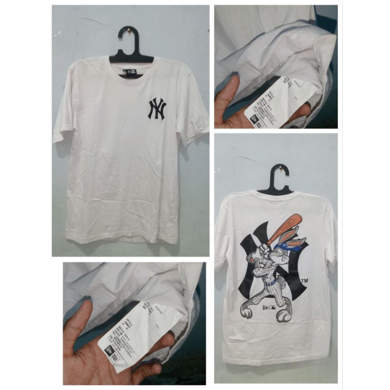 Kaos T-shirt New Era Pria/Wanita Cap New York Yankees Colour White