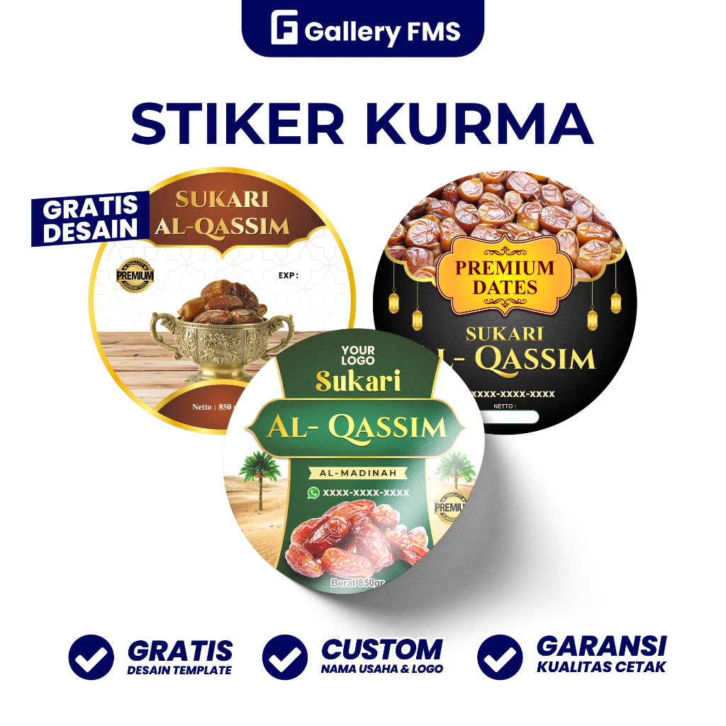 

Stiker Label Kurma Sticker Kurma Sukari Stiker Khalas, Ajwa Madinah, Tunisia, Golden Valley, Golden Orient, Medjol Custom