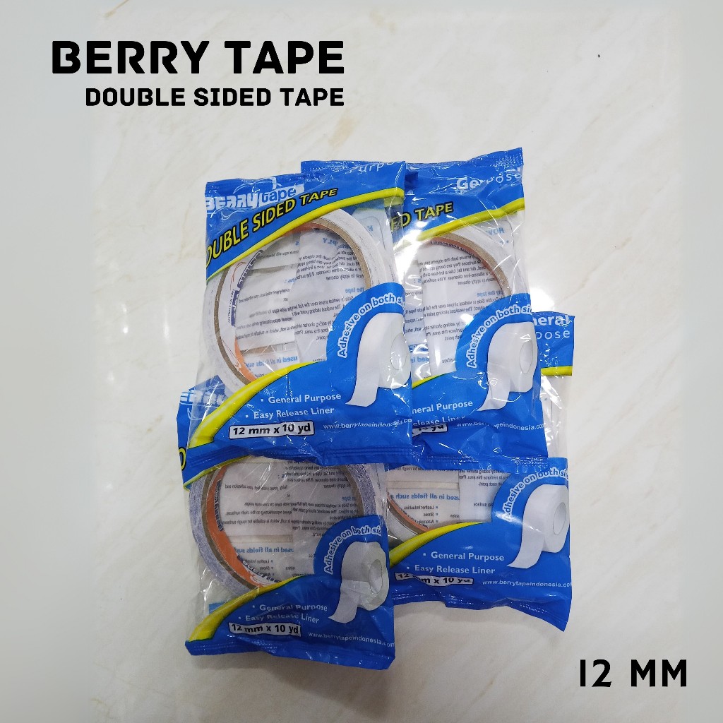 

DOUBLE TAPE BERRY 12 MM / Isolasi Selotip 2 Sisi Double Side Tape Berry 12 MM 1/2" Inch x 10 Yard