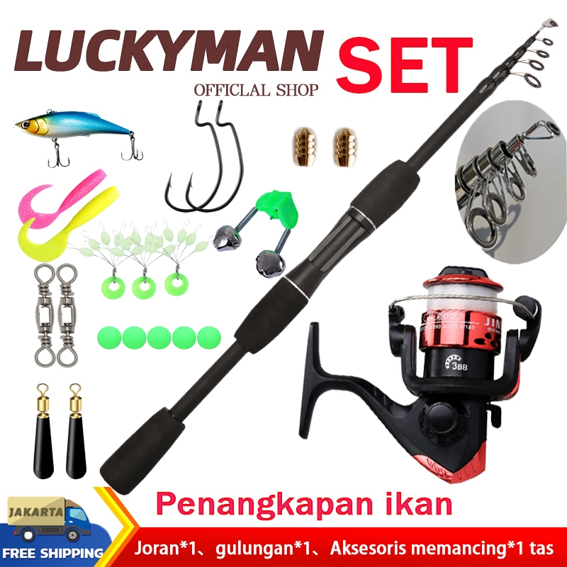 【Promosi 】Set Murah Joran Pancing Berongga Serat Karbon Set Reel Pancing Spin casting