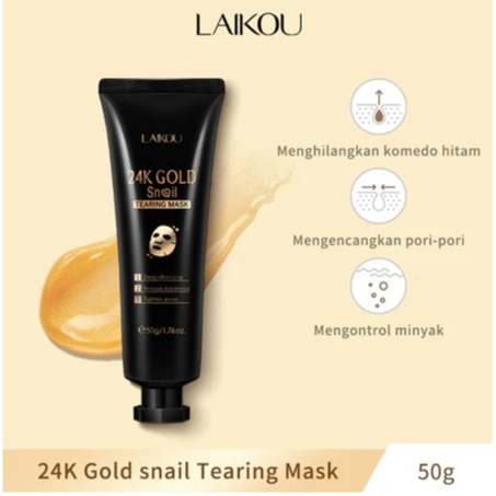 LAIKOU Penghilang Komedo Hitam 24K Gold Snail Tearing Mask 50g/Masker Wajah Menghilangkan Komedo