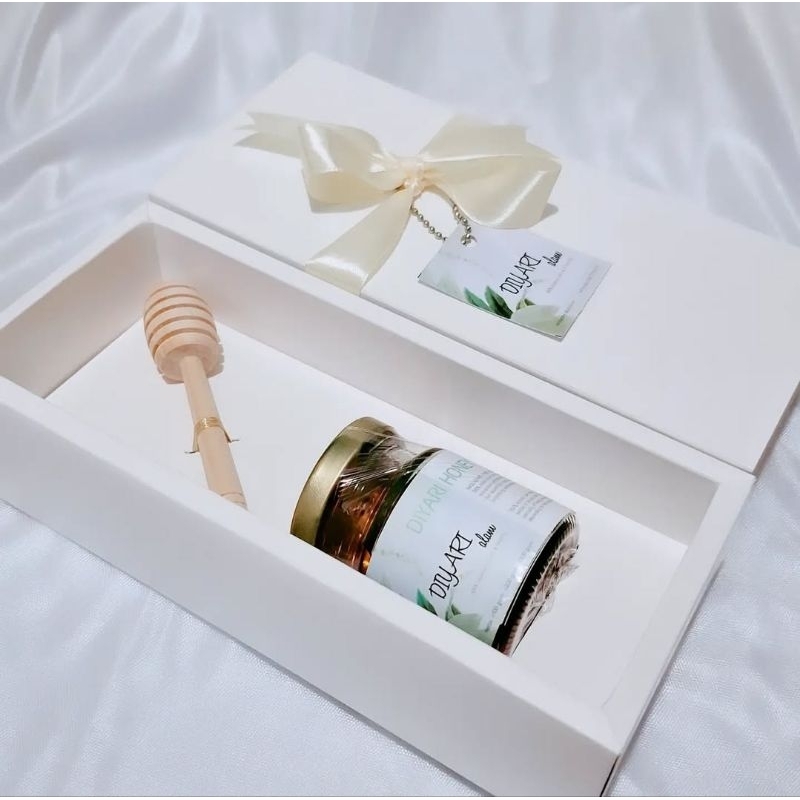 

DIYARI Alam | Hampers 1jar Organic Honey + dipper + with Slide Box (wedding, easter paskah, galungan kuningan, idul fitri, dst)