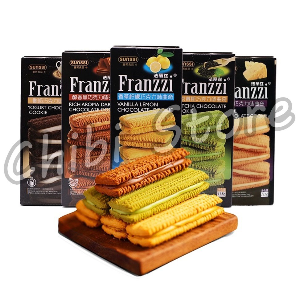 

[1 BOX] Biscuit Sunssie Aneka Rasa - Franzzi Sunssie Pack Box - Franzzi Cookies 115g - Franzzi Biscuit Mini - Biskuit Sunssi Franzzi 法丽兹 夹心曲奇饼干 醇香黑巧克力 抹茶慕斯巧克力 芝士巧克力 香草柠檬巧克力 酸奶巧克力