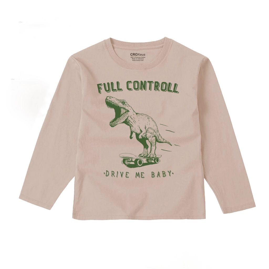 Kaos Anak Lengan Panjang Dinosaurus Warna Coklat Susu