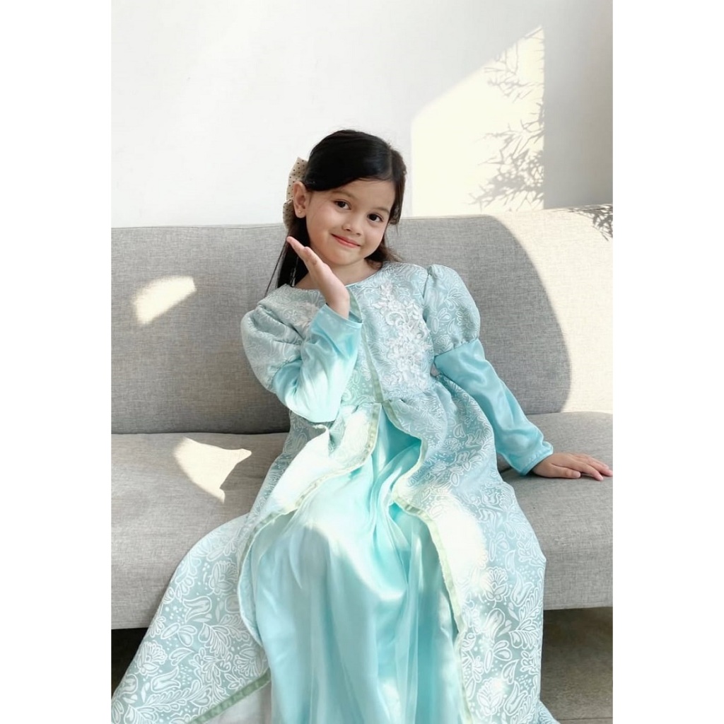Princessa Flami Muslim Dress Satin Sage Flower G1271