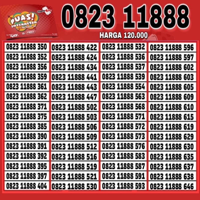 NOMOR CANTIK TELKOMSEL AS 4G LTE ( 888 ) O823 11888 XXX