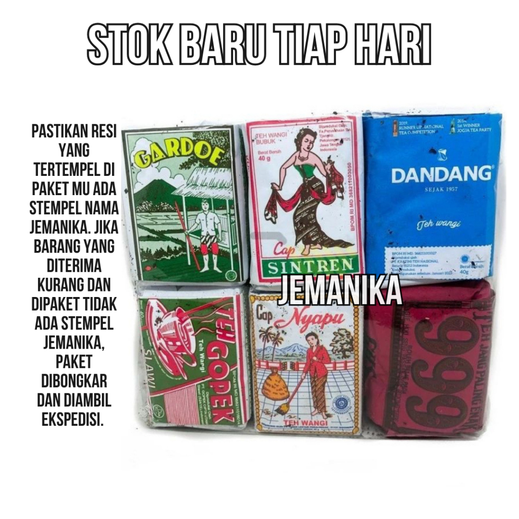 

PAKET Racikan 6 TEH WASGITEL SOLO 6C (Gardoe ijo, Sintren, Dandang biru, Gopek, Nyapu, 999)