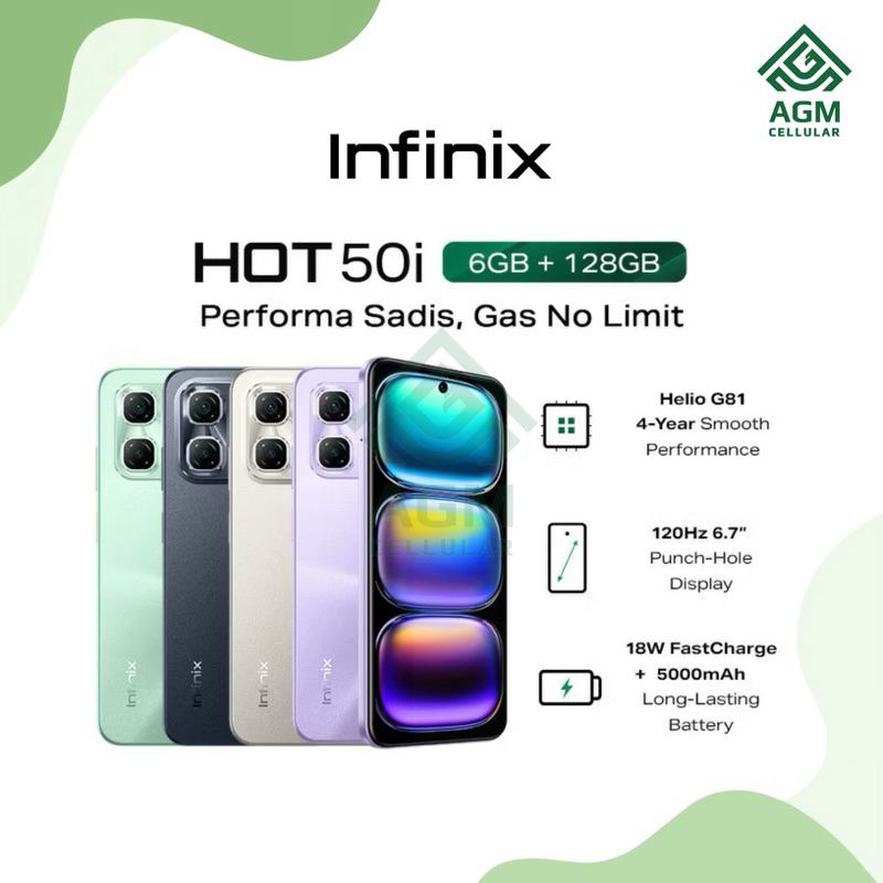 HANDPHONE INFINIX HOT 50I RAM 6GB/128GB (Sleek Black, Titanium Grey, Sage Green, Dreamy Purple)
