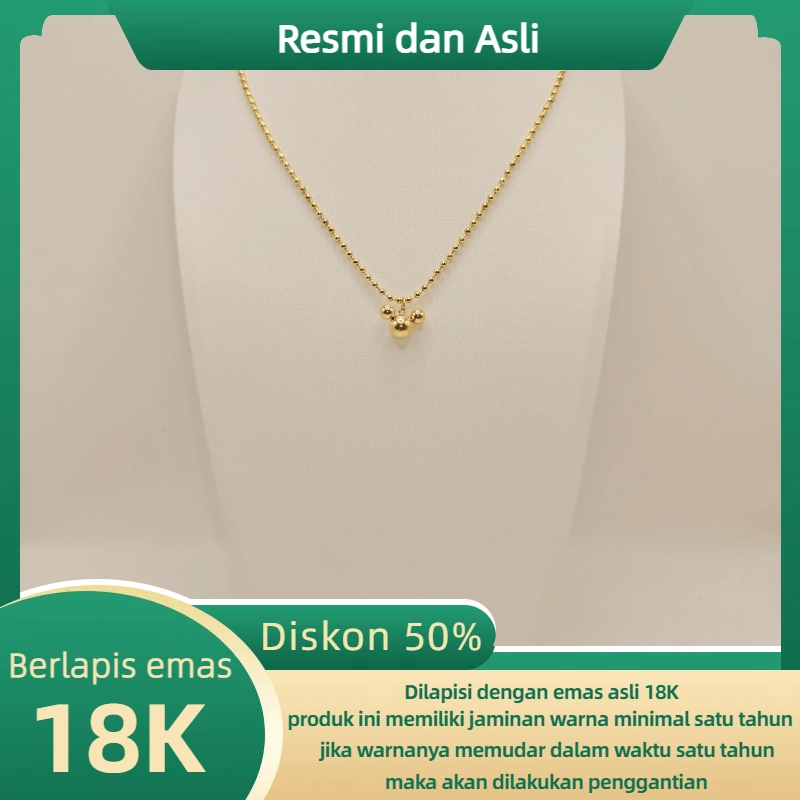 Liontin Mickey Berlapis Emas Asli 18K Berlapis Emas Pria Wanita Kalung Emas Anti-Luntur Anti-alergi