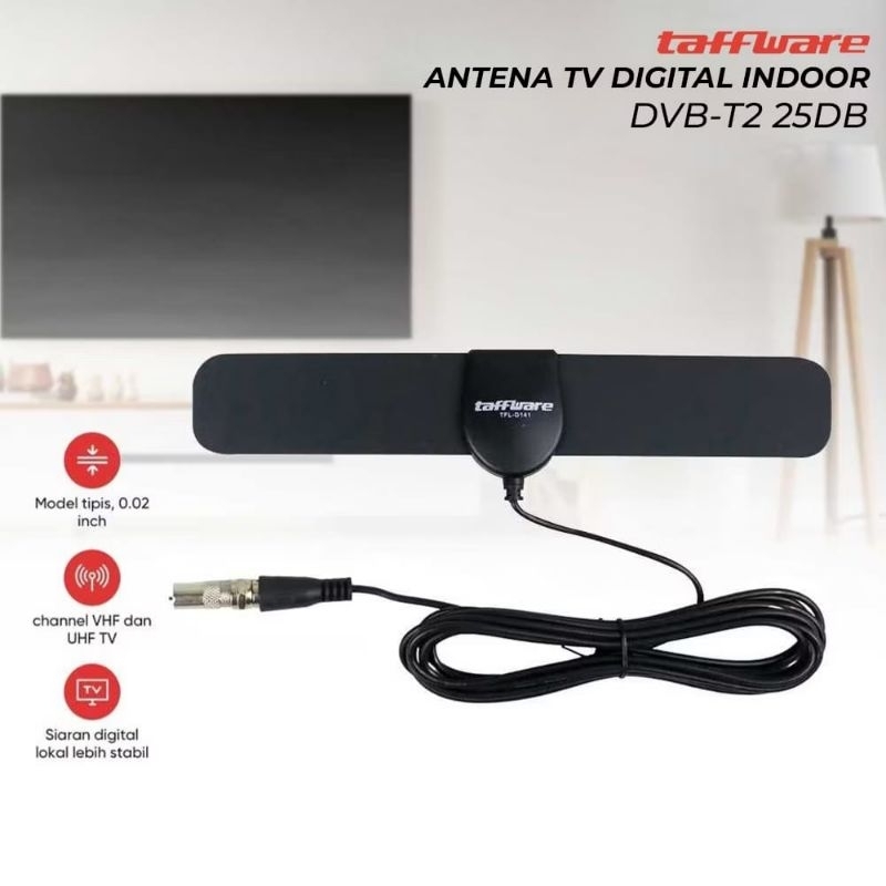 ANTENA TV DIGITAL INDOOR TAFFWARE HIGH GAIN 25DB VHF UHF TV 3 METER MODEL SAYAP