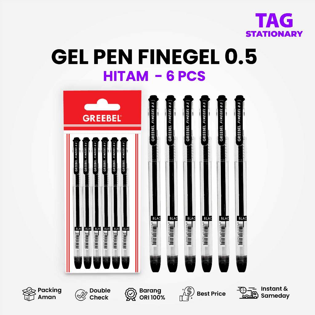 

GREEBEL Pulpen Gel / Fine Gel 0.5 Black Hitam 6 PCS/SET / Ballpen Gel Ballpoint Bolpen Bolpoin Pena Gel / Timur Agung Grosir