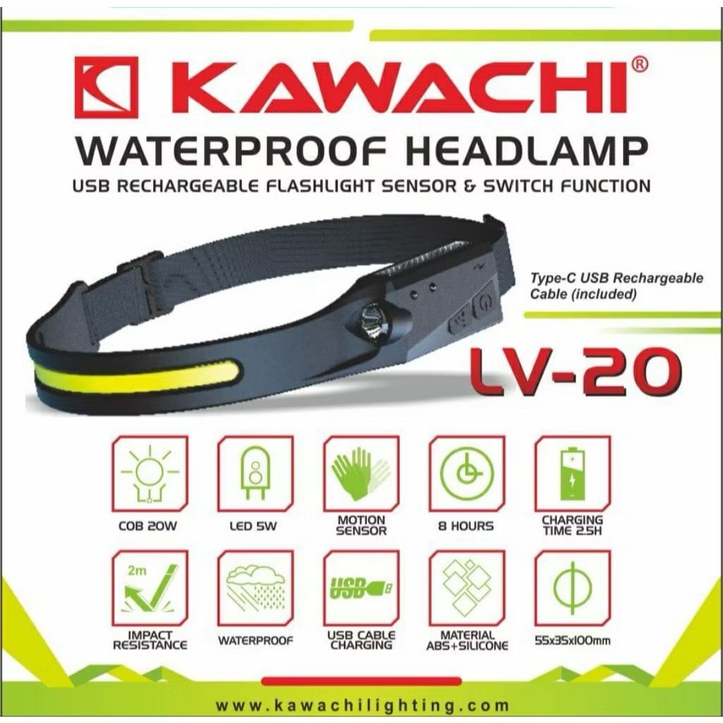 Kawachi Senter Kepala COB LED 20Watt dan 5Watt senter samping WATERPROOF LV 20