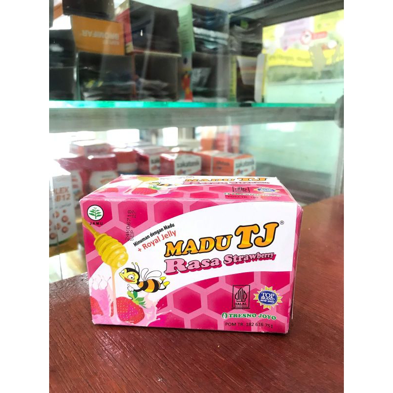 

MADU TJ + ROYAL JELLY 1 BOX 12 SACHET ( RASA JERUK , STRAWBERRY , ORIGINAL )