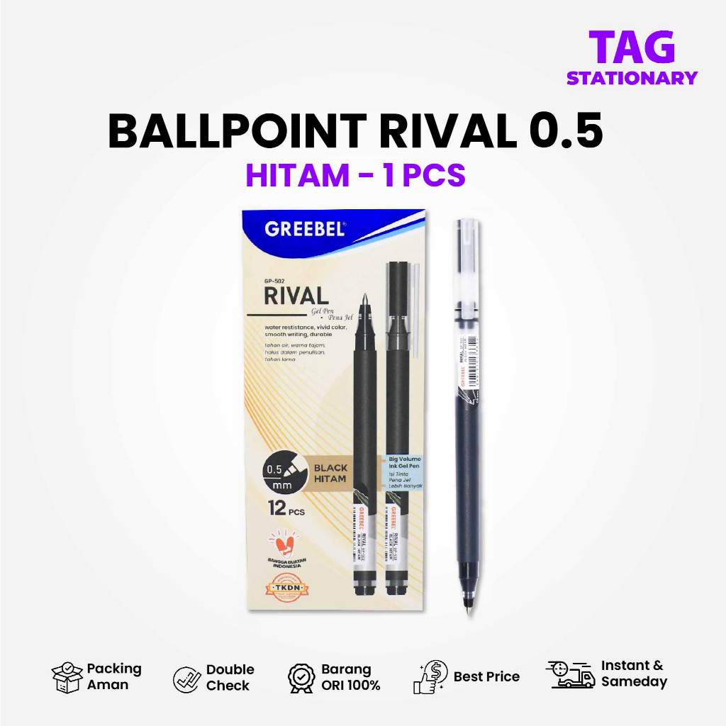 

GREEBEL PULPEN GEL / Gel Pen Rival GP-502 0.5 Hitam (1PCS) / Ballpen Gel Ballpoint Bolpen Bolpoin Pena Gel / Timur Agung Grosir