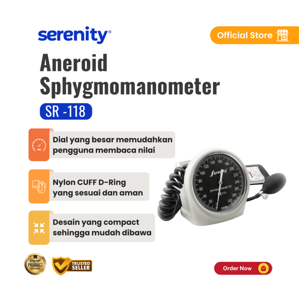 Serenity Tensimeter Manual SR-118 | Alat Tensi Darah Manual | Aneroid Tensi Darah