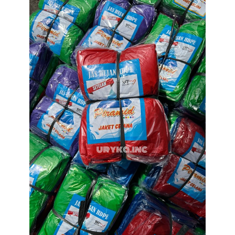 PYRAMID JAS HUJAN WARNA SETELAN (JAKET CELANA) 12PCS