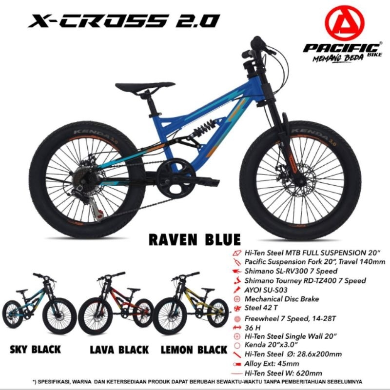 SEPEDA MTB PASIFIC X-CROSS 2.0 UKURAN 20" (INCHI)