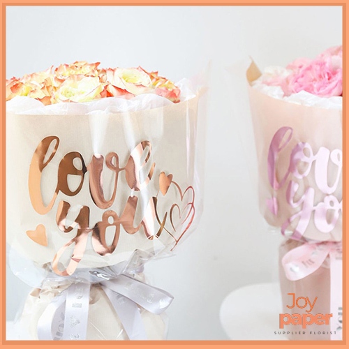

15 Lembar Flower Wrapping Transparan Plastik bening motif love you Kb60
