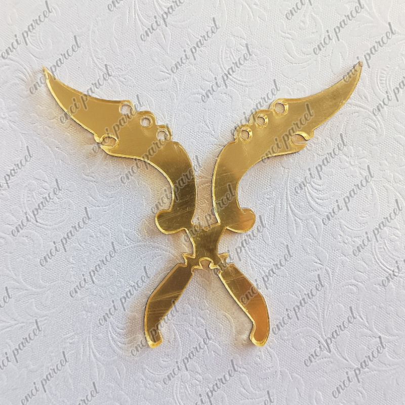 miniatur kujang kembar silang x replika senjata tradisional sunda jawa barat prabu siliwangi bentuk 