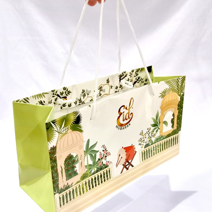 

( 10pcs ) Paper bag lebaran 28x10.5x15 cm tas packaging 3 toples jar goodie bag hampers idul fitri