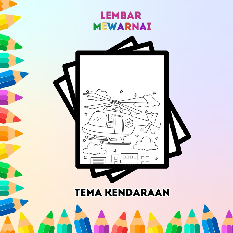 

20 Lembar Gambar Mewarnai Tema Kendaraan Untuk Anak PAUD TK SD ukuran A4 & A5 | Coloring Book Kreativitas Anak