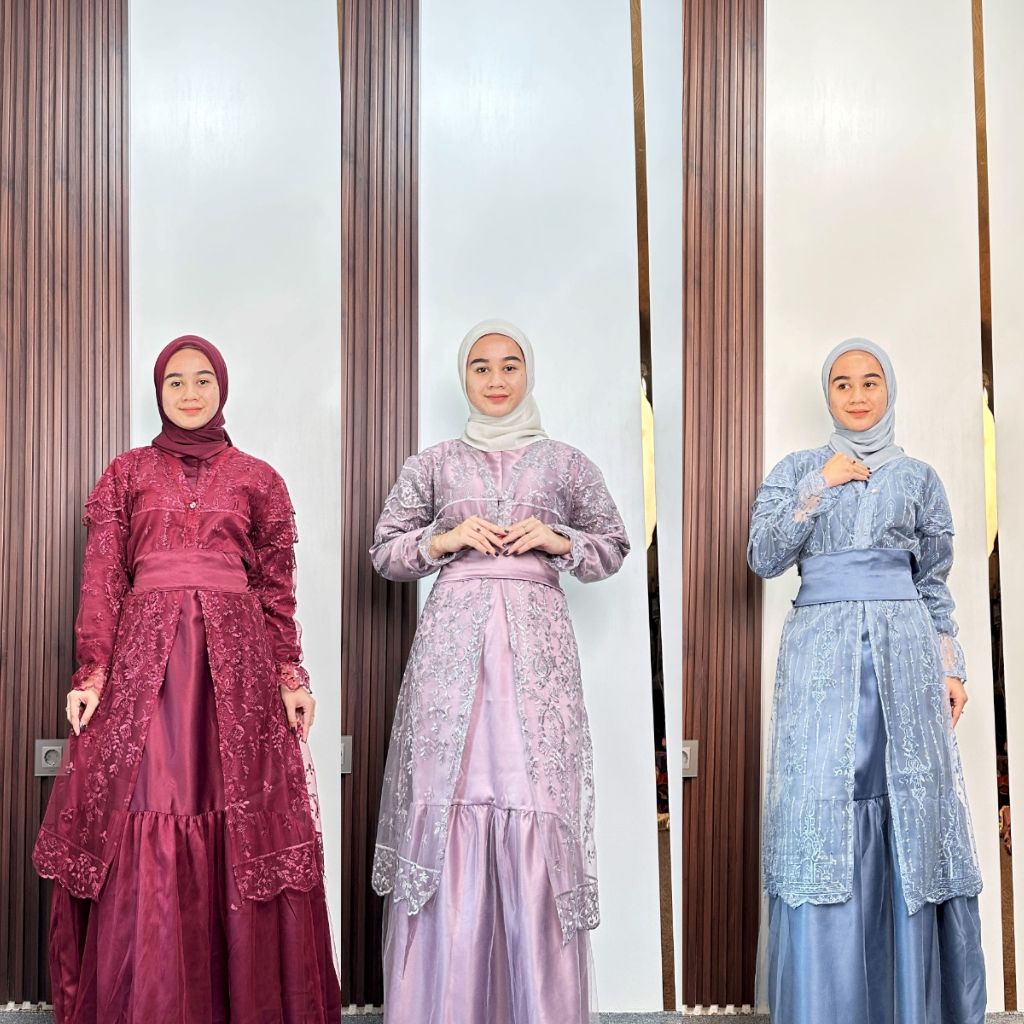AZIZAH DRESS SET OUTER KONDANGAN DRESS PESTA BRUKAT MAXI DRESS GAMIS BUSUI GAUN BRIDESMAID WARNA NUD