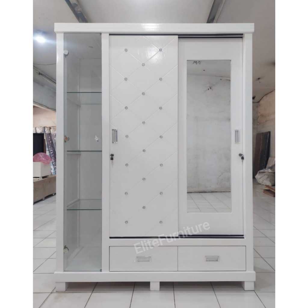 Lemari Baju Sliding Putih , Lemari Pakaian Baju TAS , Lemari Baju 2Pintu Sliding