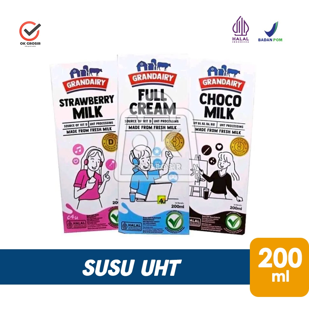 

Susu UHT GRANDAIRY Full Cream / Choco Milk / Strawberry Milk (200ml)